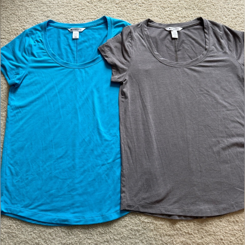 Athleta women’s size xxs set of‎ 2 scoop neck tee shirts gray and blue